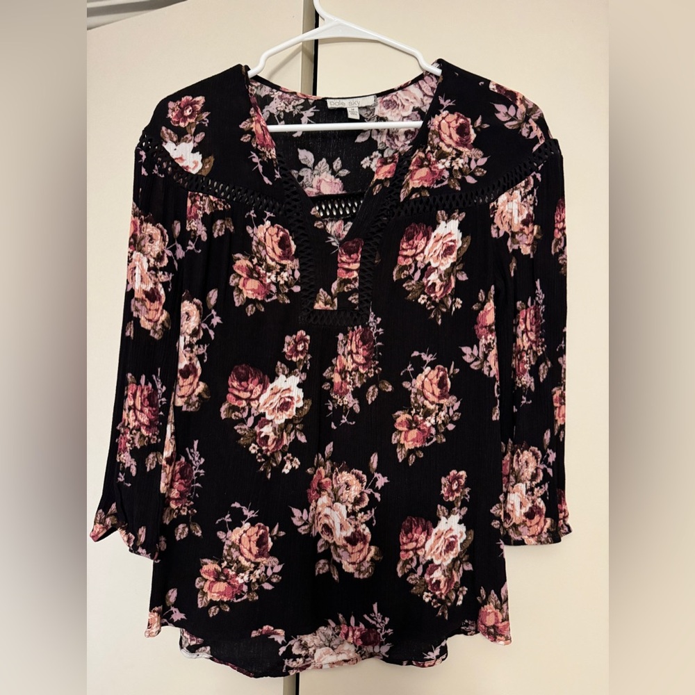 Brown floral crepe blouse